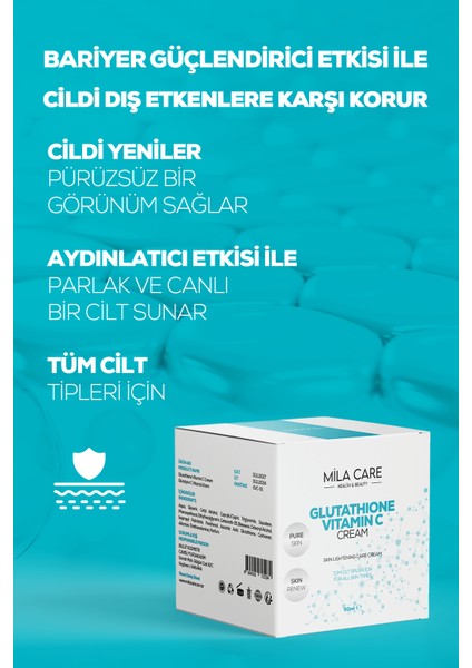 Cilt Yenileyici, Bariyer Güçlendirici, Aydınlatıcı Glutatyon Vitamin C Krem 50 ml x 3 Adet