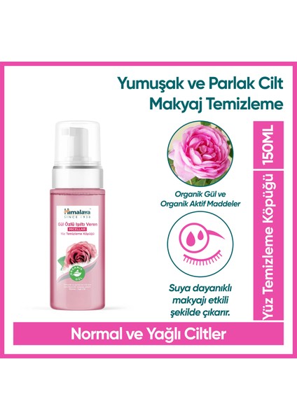 Micellar Parlatıcı Yüz Temizleyici Köpük, Organik Gül, Normal-Yağlı Ciltler, 150 ml