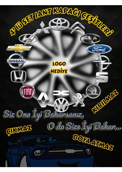 Renault Clio/Symbol/Megane 16 Inç Jant Kapağı Seti-Egsiyah