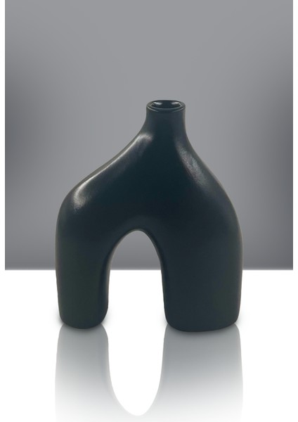 Hill Seramik Vazo - Dekoratif Ev Aksesuarı - Siyah - 20 cm * 17 cm