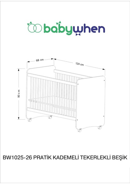 BW1025 Pratik Kademeli Tekerlekli Beşik Beyaz 60X120