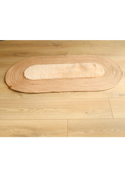 Klappe Desıgn Hasır Jüt Kaymaz Taban Banyo Antre Paspası Tekli Oval 100CM x 55CM