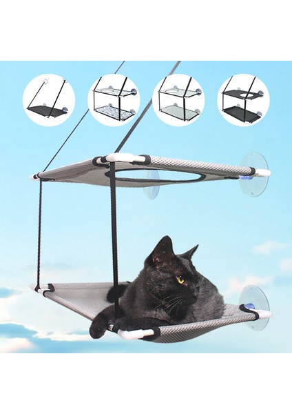 Gri Tek Katman Stili Kedi Hamak Emici Kupa Pencere Rafı Kedi Rahat Hamak Yaz Nefes Alabilir Ağ Çift Asılı Yataklar Pet Hamak (Yurt Dışından)