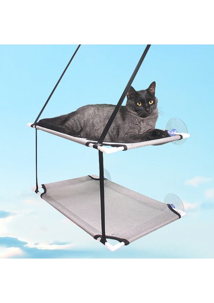 Gri Tek Katman Stili Kedi Hamak Emici Kupa Pencere Rafı Kedi Rahat Hamak Yaz Nefes Alabilir Ağ Çift Asılı Yataklar Pet Hamak (Yurt Dışından)