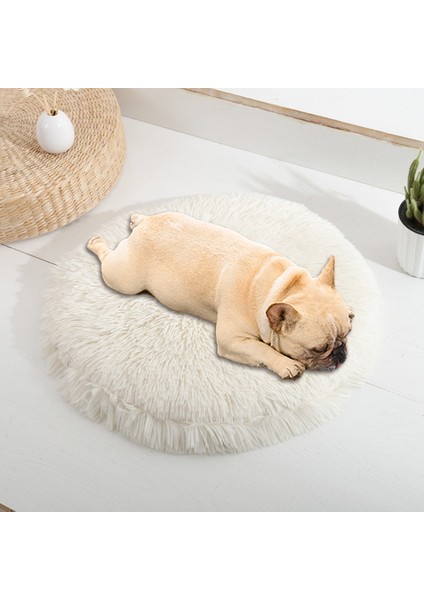 Ped-Beyaz Tarzı 80CM Kedi Süper Yumuşak Uzun Püsküllü Sıcak Mat Sevimli Hafif Kedi Yuvası Yatak Yuvarlak Tüylü Rahat Dokunuşlu Pet Ürünleri (Yurt Dışından)