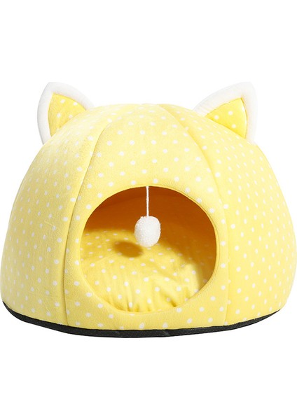 Sarı Kedi Kulakları Stili S Beden Sevimli Kedi Yatağı Sıcak Pet Sepeti Şirin Kediler Için Konforlu Kedi Evi (Yurt Dışından)