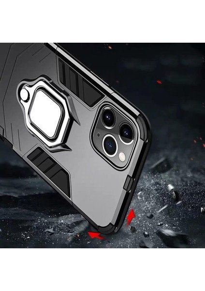 Apple iPhone 11 Pro Max Kılıf Verüs Yüzüklü Silikon Kenar Kılıf Siyah indirimleri