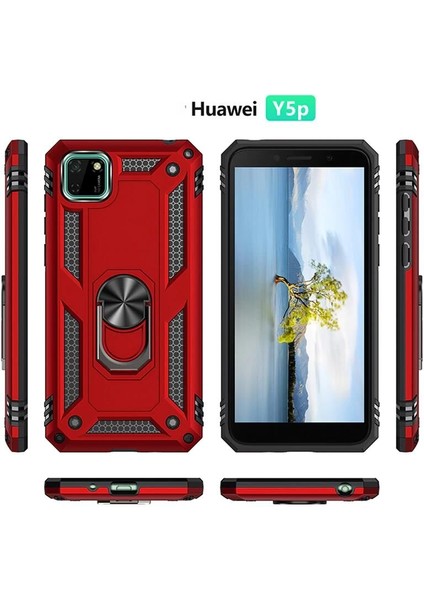 Huawei Y5P Kılıf Panzer Yüzüklü Kılıf Siyah