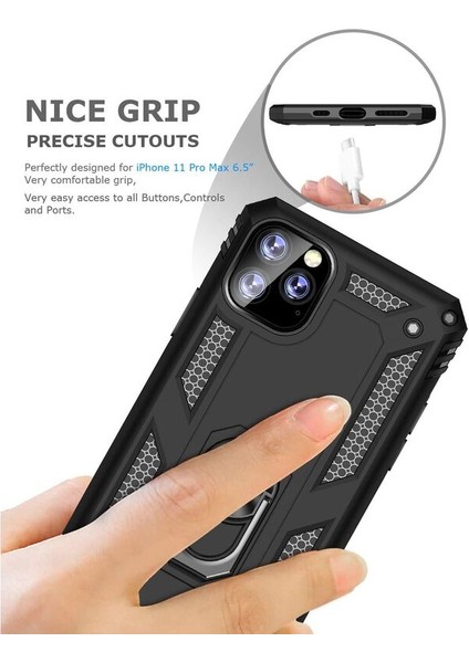 Apple iPhone 11 Pro Kılıf Panzer Yüzüklü Kılıf Lacivert