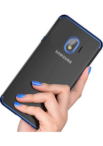 Samsung Galaxy J4 2018 Kılıf Dört Köşeli Lazer Silikon Kılıf Gri