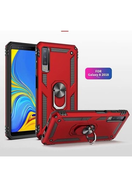 Samsung Galaxy A7 2018 Kılıf Panzer Yüzüklü Kılıf Kırmızı