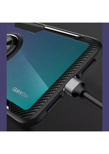 Huawei P20 Lite Kılıf Yüzüklü Silikon Kenarlı Kılıf Kırmızı