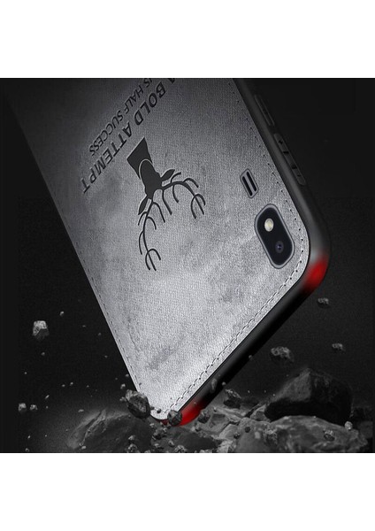 Samsung Galaxy A2 Core Kılıf Silikon Kenar Kumaş Kılıf Gri
