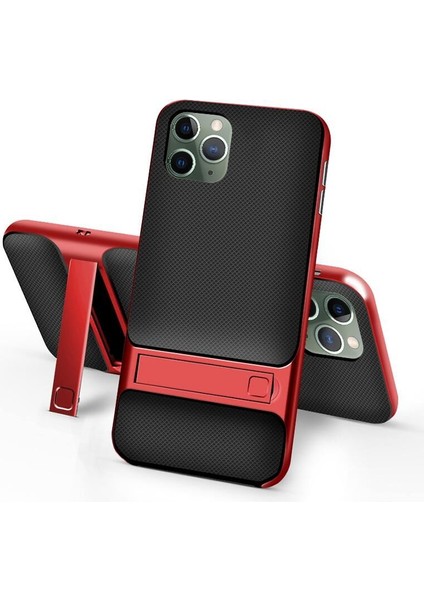 Apple iPhone 11 Pro Max Kılıf Dara Standlı Silikon Kapak Kırmızı