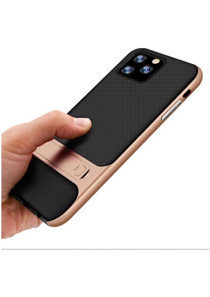 Apple iPhone 11 Pro Max Kılıf Dara Standlı Silikon Kapak Kırmızı