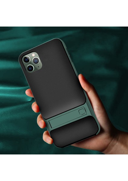 Apple iPhone 11 Pro Max Kılıf Dara Standlı Silikon Kapak Kırmızı