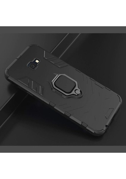 Samsung Galaxy J4 Core Kılıf Verüs Yüzüklü Silikon Kenar Kılıf Siyah