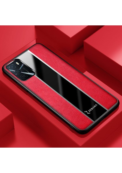 Oppo A16 Kılıf Zebana Premium Deri Kılıf Kırmızı