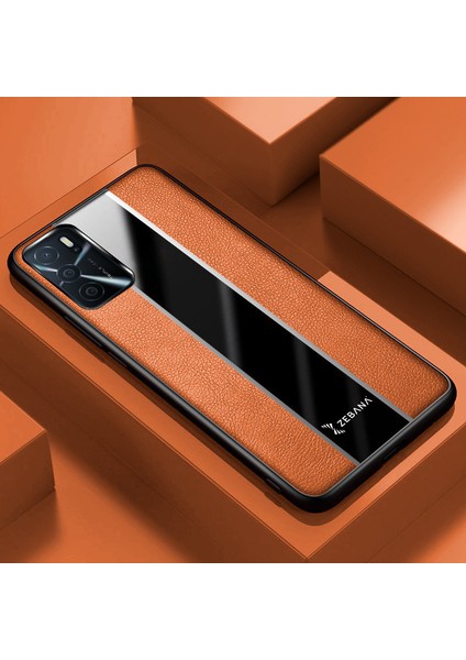Oppo A16 Kılıf Zebana Premium Deri Kılıf Kahverengi