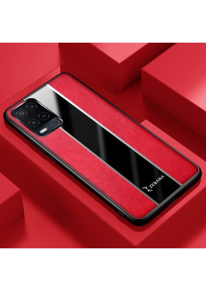 Oppo A94 Kılıf Zebana Premium Deri Kılıf Kırmızı