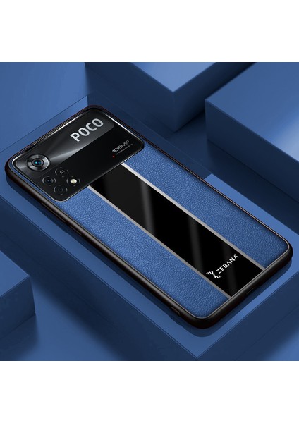 Xiaomi Poco X4 Pro 5g Kılıf Zebana Premium Deri Kılıf Mavi