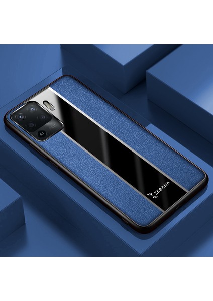 Oppo Reno 5 Lite Kılıf Zebana Premium Deri Kılıf Mavi
