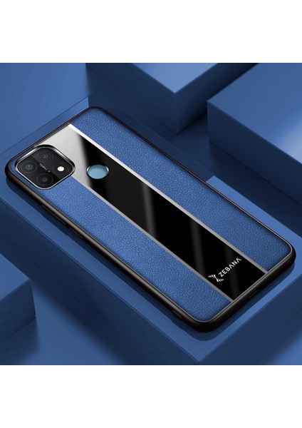 Oppo A15S Kılıf Zebana Premium Deri Kılıf Mavi