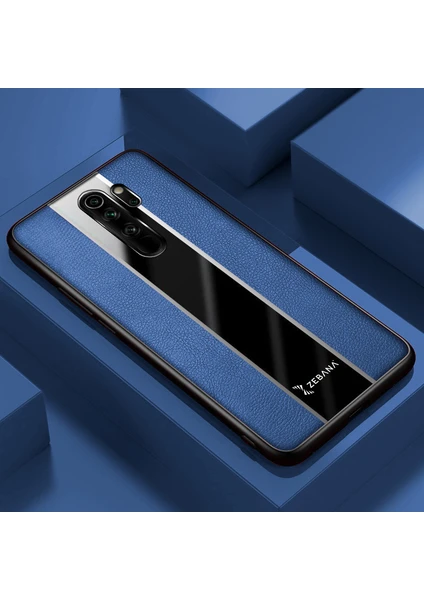 Xiaomi Redmi Note 8 Pro Kılıf Zebana Premium Deri Kılıf Mavi