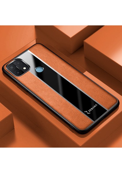Oppo A15 Kılıf Zebana Premium Deri Kılıf Kahverengi