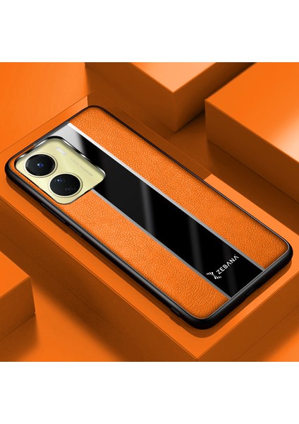 Vivo Y16 Kılıf Zebana Premium Deri Kılıf Turuncu