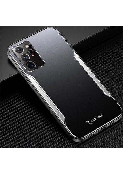 Samsung Galaxy Note 20 Ultra Kılıf Zebana Metal Mitras Kılıf (Silikon Kenar) Mavi