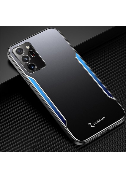 Samsung Galaxy Note 20 Ultra Kılıf Zebana Metal Mitras Kılıf (Silikon Kenar) Mavi