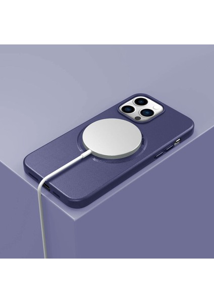 Apple iPhone 13 Pro Max Kılıf Magsafe Özellikli Lansman Deri Kılıf Derin Mor