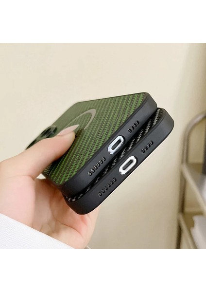 Apple iPhone 11 Pro Max Kılıf Zebana Karbon Fiber Magsafe Silikon Kılıf (Kablosuz Şarj Destekli) Yeşil modelleri