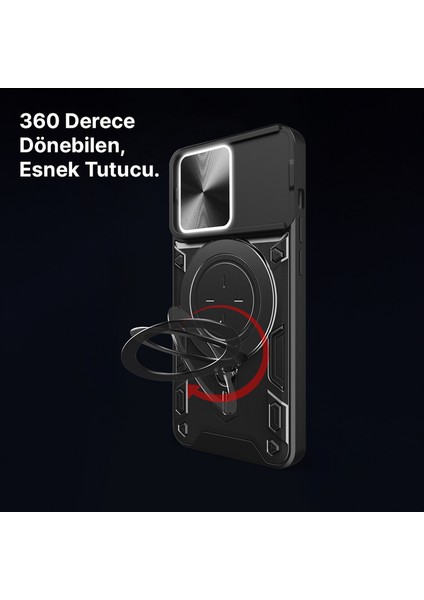 Apple iPhone 11 Uyumlu Kılıf Zebana Manyetik Standlı Armor Silikon Kılıf Siyah