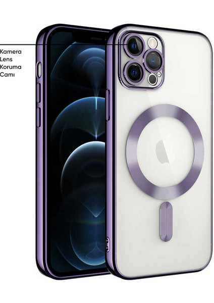 Apple iPhone 14 Pro Max Kılıf Magsafe Glint Silikon Kılıf (Kablosuz Şarj Destekli) Derin Mor