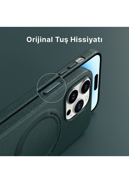 Apple iPhone 14 Pro Max Kılıf Magsafe Özellikli Lansman Deri Kılıf Derin Mor