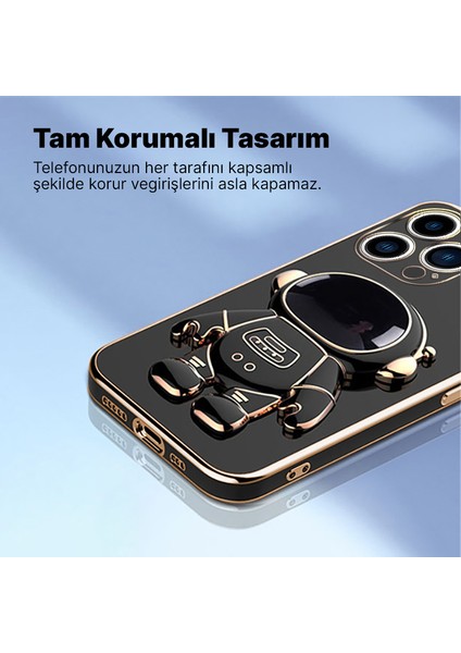 Apple iPhone 14 Kılıf Standlı Golden Silikon Kılıf Eflatun