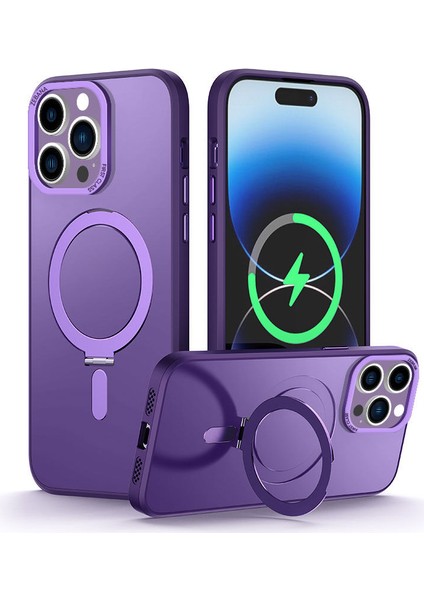 Apple iPhone 14 Pro Max Kılıf Zebana First Class Standlı Silikon Kılıf (Kablosuz Şarj Destekli) Açık Mavi