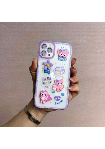 Apple iPhone 11 Pro Max Uyumlu Kılıf Zebana Bear And Rabbit Silikon Kılıf Lila