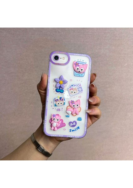 Apple iPhone Se 2020 Uyumlu Kılıf Zebana Bear And Rabbit Silikon Kılıf Lila