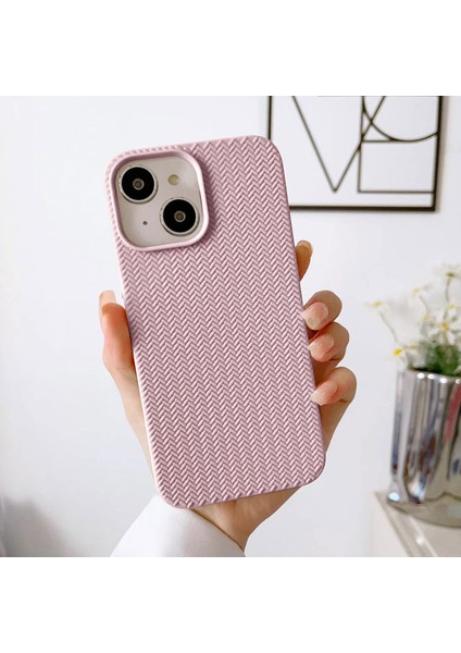 Apple iPhone 14 Uyumlu Kılıf Zebana Woven Silikon Kılıf Rose Gold