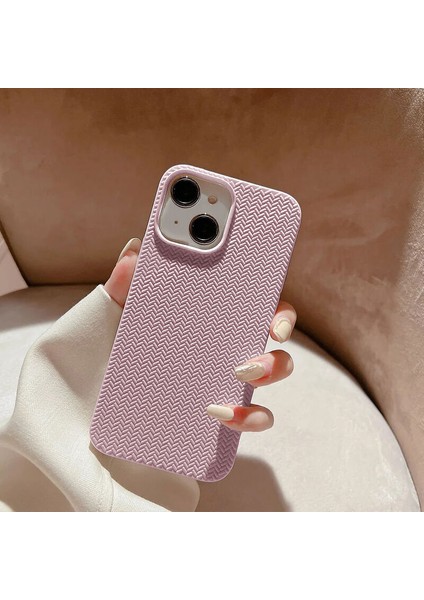 Apple iPhone 14 Uyumlu Kılıf Zebana Woven Silikon Kılıf Rose Gold