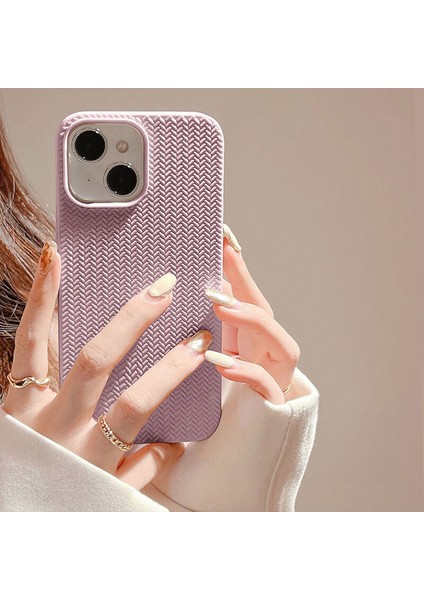 Apple iPhone 14 Uyumlu Kılıf Zebana Woven Silikon Kılıf Rose Gold