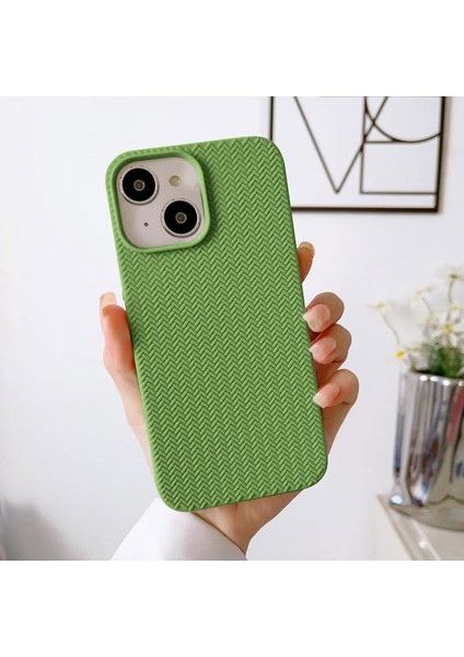 Apple iPhone 14 Uyumlu Kılıf Zebana Woven Silikon Kılıf Açık Yeşil