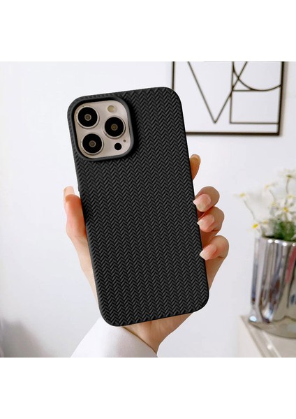 Apple iPhone 14 Pro Uyumlu Kılıf Zebana Woven Silikon Kılıf Siyah