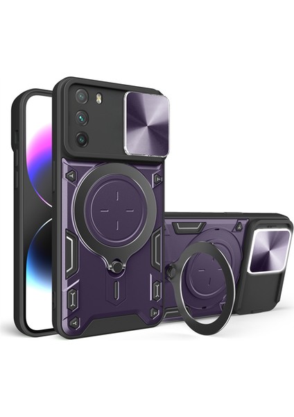 Xiaomi Poco M3 Uyumlu Kılıf Zebana Manyetik Standlı Armor Silikon Kılıf Derin Mor