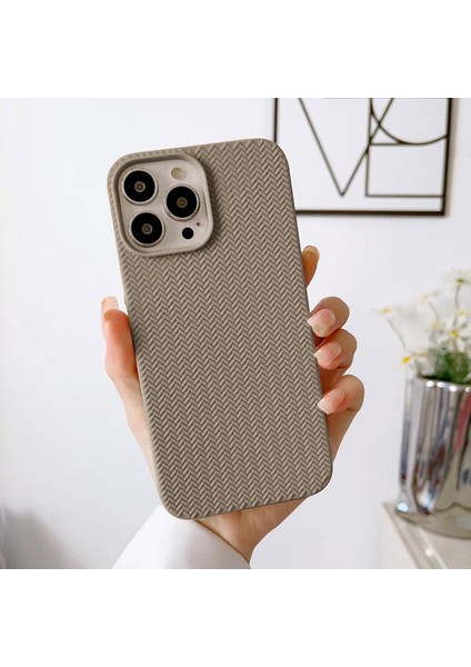 Apple iPhone 14 Pro Max Uyumlu Kılıf Zebana Woven Silikon Kılıf Açık Kahverengi