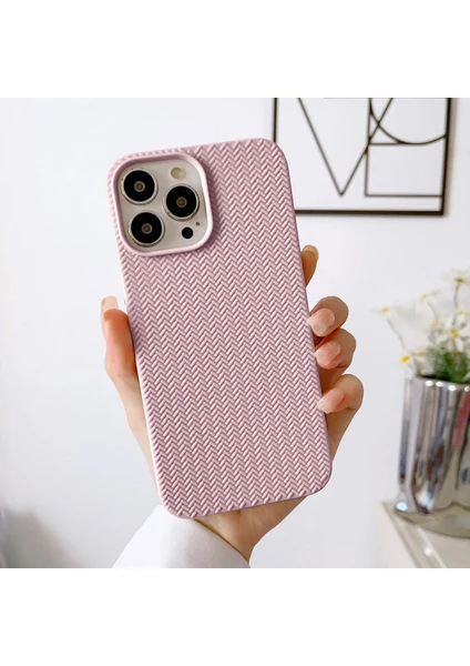 Apple iPhone 14 Pro Max Uyumlu Kılıf Zebana Woven Silikon Kılıf Rose Gold