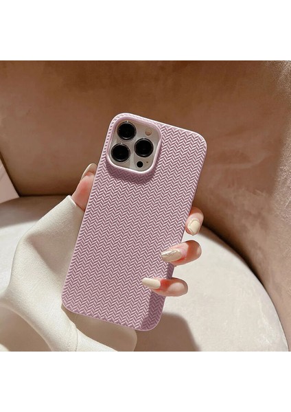 Apple iPhone 14 Pro Max Uyumlu Kılıf Zebana Woven Silikon Kılıf Rose Gold